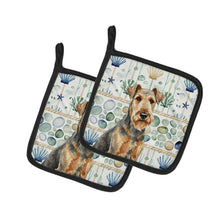 Load image into Gallery viewer, Grizzle Airedale Terrier Coastal Sea Glass Pair of Pot Holders