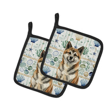 Load image into Gallery viewer, Brindle Akita Coastal Sea Glass Pair of Pot Holders