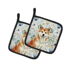 Load image into Gallery viewer, Red Akita Coastal Sea Glass Pair of Pot Holders