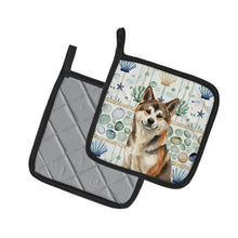 Load image into Gallery viewer, Sesame Akita Coastal Sea Glass Pair of Pot Holders