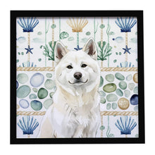 Load image into Gallery viewer, White Akita Coastal Sea Glass Framed Metal Print