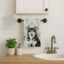 Load image into Gallery viewer, Black and White Alaskan Malamute Coastal Sea Glass Kitchen Towel