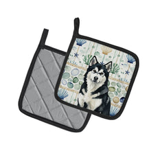 Load image into Gallery viewer, Black and White Alaskan Malamute Coastal Sea Glass Pair of Pot Holders