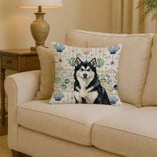 Load image into Gallery viewer, Black and White Alaskan Malamute Coastal Sea Glass Throw Pillow