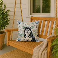 Load image into Gallery viewer, Black and White Alaskan Malamute Coastal Sea Glass Throw Pillow