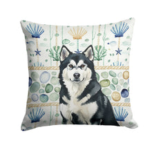 Load image into Gallery viewer, Black and White Alaskan Malamute Coastal Sea Glass Throw Pillow