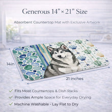 Load image into Gallery viewer, Gray and White Alaskan Malamute Coastal Sea Glass Dish Drying Mat