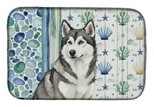Load image into Gallery viewer, Gray and White Alaskan Malamute Coastal Sea Glass Dish Drying Mat