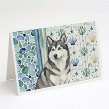 Load image into Gallery viewer, Gray and White Alaskan Malamute Coastal Sea Glass Greeting Cards Pack of 8