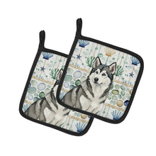 Load image into Gallery viewer, Gray and White Alaskan Malamute Coastal Sea Glass Pair of Pot Holders