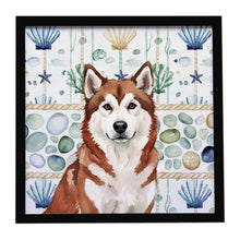 Load image into Gallery viewer, Red and White Alaskan Malamute Coastal Sea Glass Framed Metal Print