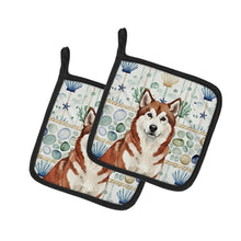 Load image into Gallery viewer, Red and White Alaskan Malamute Coastal Sea Glass Pair of Pot Holders