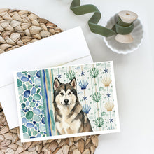 Load image into Gallery viewer, Sable and White Alaskan Malamute Coastal Sea Glass Greeting Cards Pack of 8