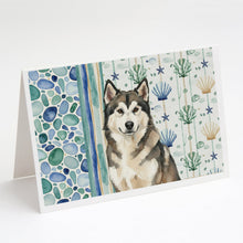 Load image into Gallery viewer, Sable and White Alaskan Malamute Coastal Sea Glass Greeting Cards Pack of 8