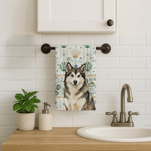 Load image into Gallery viewer, Sable and White Alaskan Malamute Coastal Sea Glass Kitchen Towel