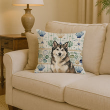 Load image into Gallery viewer, Sable and White Alaskan Malamute Coastal Sea Glass Throw Pillow