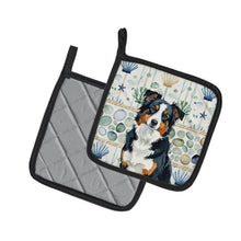 Load image into Gallery viewer, Black Tri American Shepherd Coastal Sea Glass Pair of Pot Holders