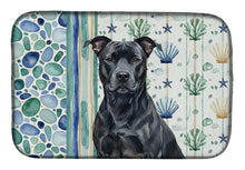 Load image into Gallery viewer, Black American Staffordshire Terrier Coastal Sea Glass Dish Drying Mat