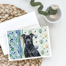Load image into Gallery viewer, Black American Staffordshire Terrier Coastal Sea Glass Greeting Cards Pack of 8
