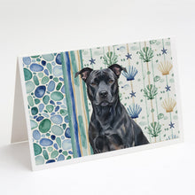 Load image into Gallery viewer, Black American Staffordshire Terrier Coastal Sea Glass Greeting Cards Pack of 8