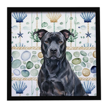 Load image into Gallery viewer, Black American Staffordshire Terrier Coastal Sea Glass Framed Metal Print