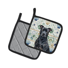 Load image into Gallery viewer, Black American Staffordshire Terrier Coastal Sea Glass Pair of Pot Holders