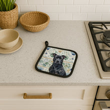 Load image into Gallery viewer, Black American Staffordshire Terrier Coastal Sea Glass Pair of Pot Holders