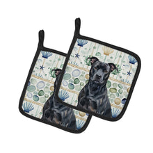 Load image into Gallery viewer, Black American Staffordshire Terrier Coastal Sea Glass Pair of Pot Holders