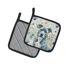 Load image into Gallery viewer, Blue American Staffordshire Terrier Coastal Sea Glass Pair of Pot Holders