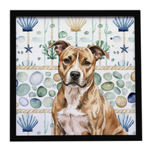 Load image into Gallery viewer, Brindle American Staffordshire Terrier Coastal Sea Glass Framed Metal Print