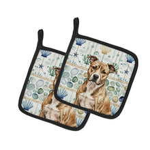 Load image into Gallery viewer, Brindle American Staffordshire Terrier Coastal Sea Glass Pair of Pot Holders
