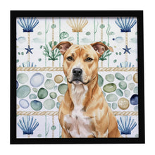 Load image into Gallery viewer, Fawn American Staffordshire Terrier Coastal Sea Glass Framed Metal Print