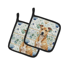 Load image into Gallery viewer, Fawn American Staffordshire Terrier Coastal Sea Glass Pair of Pot Holders