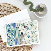 Load image into Gallery viewer, White American Staffordshire Terrier Coastal Sea Glass Greeting Cards Pack of 8