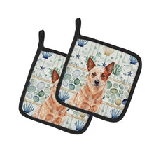 Load image into Gallery viewer, Red Heeler Australian Cattle Dog Coastal Sea Glass Pair of Pot Holders