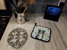 Load image into Gallery viewer, Black Australian Shepherd Coastal Sea Glass Pair of Pot Holders