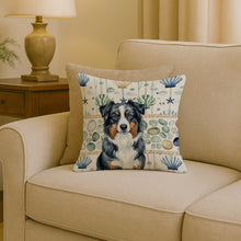 Load image into Gallery viewer, Black Australian Shepherd Coastal Sea Glass Throw Pillow