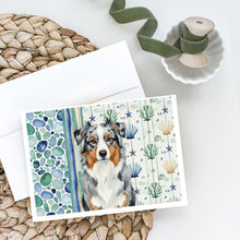 Load image into Gallery viewer, Blue Merle Australian Shepherd Coastal Sea Glass Greeting Cards Pack of 8