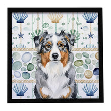 Load image into Gallery viewer, Blue Merle Australian Shepherd Coastal Sea Glass Framed Metal Print