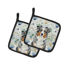 Load image into Gallery viewer, Blue Merle Australian Shepherd Coastal Sea Glass Pair of Pot Holders