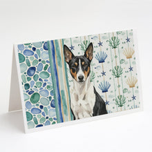 Load image into Gallery viewer, Black and White Basenji Coastal Sea Glass Greeting Cards Pack of 8