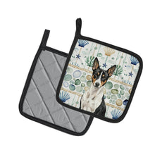 Load image into Gallery viewer, Black and White Basenji Coastal Sea Glass Pair of Pot Holders