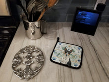 Load image into Gallery viewer, Black and White Basenji Coastal Sea Glass Pair of Pot Holders