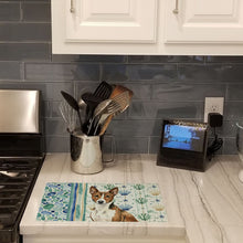 Load image into Gallery viewer, Brindle and White Basenji Coastal Sea Glass Glass Cutting Board