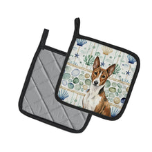 Load image into Gallery viewer, Brindle and White Basenji Coastal Sea Glass Pair of Pot Holders