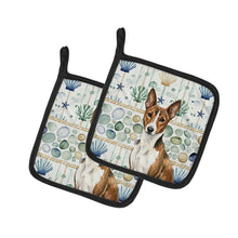 Load image into Gallery viewer, Brindle and White Basenji Coastal Sea Glass Pair of Pot Holders