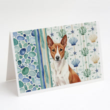 Load image into Gallery viewer, Red and White Basenji Coastal Sea Glass Greeting Cards Pack of 8
