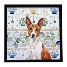 Load image into Gallery viewer, Red and White Basenji Coastal Sea Glass Framed Metal Print