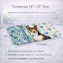 Load image into Gallery viewer, Tricolor and White Basenji Coastal Sea Glass Dish Drying Mat