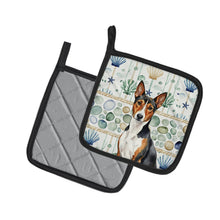 Load image into Gallery viewer, Tricolor and White Basenji Coastal Sea Glass Pair of Pot Holders